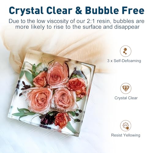 Teexpert Deep Pour Epoxy Resin, 51oz Epoxy Resin Kit for 2-4" Pour Depths, Crystal Clear & High Gloss, Bubble-Free Casting Resin for Flower Preservation, River Tables and Mold Crafts - 2:1 Mix Ratio - size: 51oz