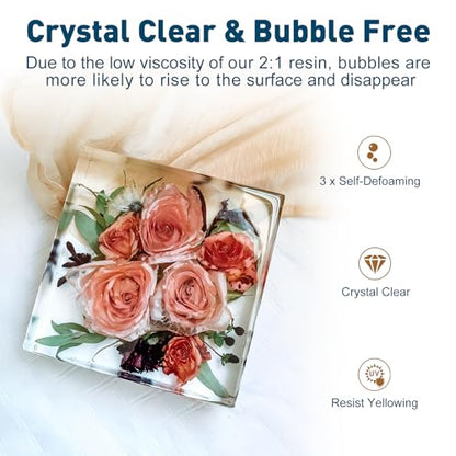 Teexpert Deep Pour Epoxy Resin, 51oz Epoxy Resin Kit for 2-4" Pour Depths, Crystal Clear & High Gloss, Bubble-Free Casting Resin for Flower Preservation, River Tables and Mold Crafts - 2:1 Mix Ratio - size: 51oz