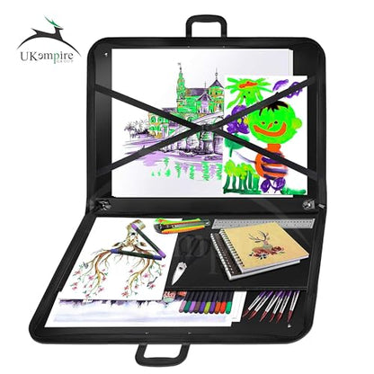 Premium Art Portfolio Leather Bag 20 x 28 (inches) with Lock and Key, Executive Briefcase Style Carrying Case with Handle & Shoulder Strap, Artwork Storage for Posters, Canvas, and Art Materials