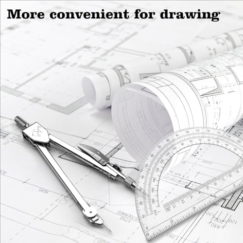Students Geometry Math Set, Drawing Compass and 6 Inch Transparent Swing arm Protractor 180 Degree Math Protractor (Transparent) - color: 1-transparent