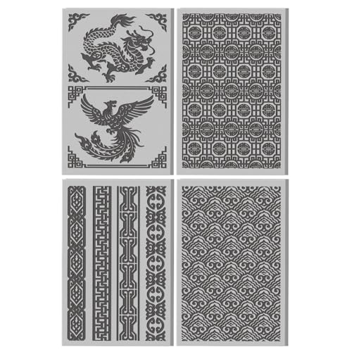 4 Pcs Oriental Textures Pattern Polymer Clay Texture Sheet Rubber Clay Texture Mat for Polymer Clays Making Earrings Jewelry DIY Crafts 4 × 2.5 Inch - style: Oriental Textures