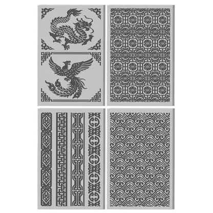 4 Pcs Oriental Textures Pattern Polymer Clay Texture Sheet Rubber Clay Texture Mat for Polymer Clays Making Earrings Jewelry DIY Crafts 4 × 2.5 Inch - style: Oriental Textures