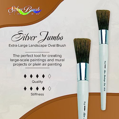 Silver Brush Limited 8036XLG Silver Jumbo Landscape Oval Brush, Large Murals, Easel Painters and Furniture, Size Extra Large, Short Handle - size: X-Large