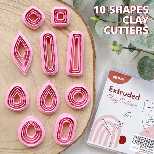 Keoker Organic Polymer Clay Cutters, 10 Shapes Extruded Polymer Clay Earring Cutters Boho