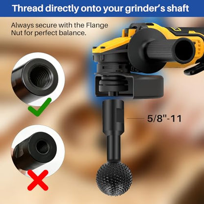 3PCS Sphere Rotary Burr Set, 5/8”-11 Thread Ball Carving Heads for 4-1/2” & 5” Angle Grinders, Carbon Steel Wood Shaping Tools for Hollowing, Engraving, Deburring & Polishing