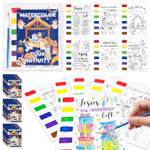 Zoyeven 144 Pcs Nativity Watercolor Coloring Books Nativity Party Favors Bible Art and Crafts Well-Packaged Holiday Family Classroom School Activity - color: Nativity, size: 144
