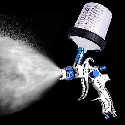 HVLP Paint Gun with 1.4/1.7/2.0mm Nozzles,Air Spray Paint Gun w/10pcs 20 Ounce Mixing Cup and Lids & Air Pressure Gauge for Car Painting,Furniture Surface Spraying (Blue) - color: Blue