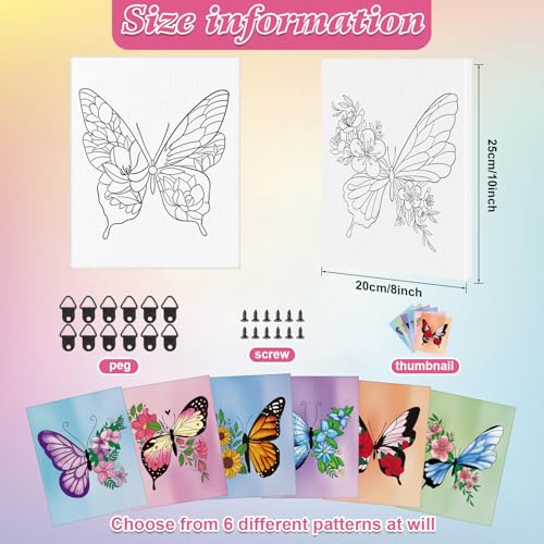COCHIE 6 Pack 8x10 Inches Butterfly Flower Pre Drawn Canvas to Paint for Sip and Paint Party, Pre Printed Framed Canvases Set, Butterflies Pre Sketched Canvas for Painting for Adults Kids - size: 8x10 Inches, style: Butterfly