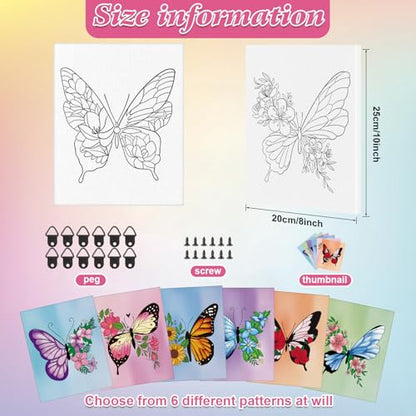 COCHIE 6 Pack 8x10 Inches Butterfly Flower Pre Drawn Canvas to Paint for Sip and Paint Party, Pre Printed Framed Canvases Set, Butterflies Pre Sketched Canvas for Painting for Adults Kids - size: 8x10 Inches, style: Butterfly