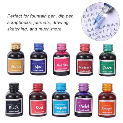 10 Bottles Non-Carbon Calligraphy Pen Ink for Dip Pens and Scrapbooks, Quick-Drying Dye-Based Ink with High Permeability, Suitable for Special Occasions and Sketching