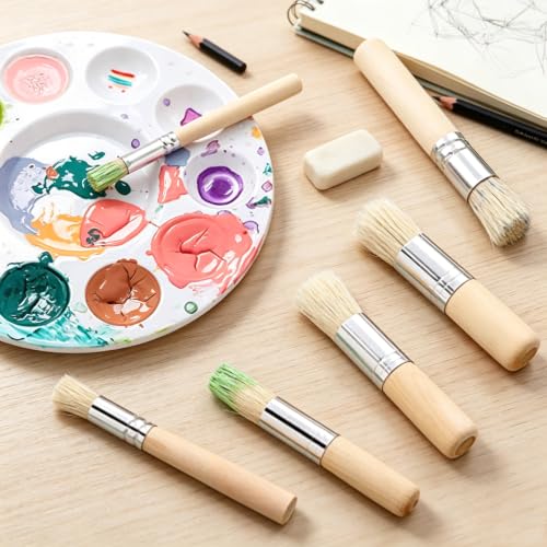 6PCS Wooden Template Brushes Natural Boar Bristle Paintbrushes for Acrylic Oil Watercolor Painting Art Creation Handmade DIY Template Brushes