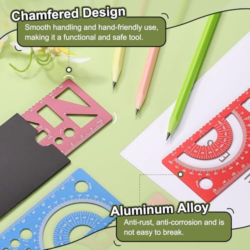 HARFINGTON Multifunctional Geometric Rulers 15cm Metric and SAE Aluminum Straight Edge Protractor Angle Math Measuring Ruler Geometric Drawings Templates for Drawing Drafting, Black - color: Black