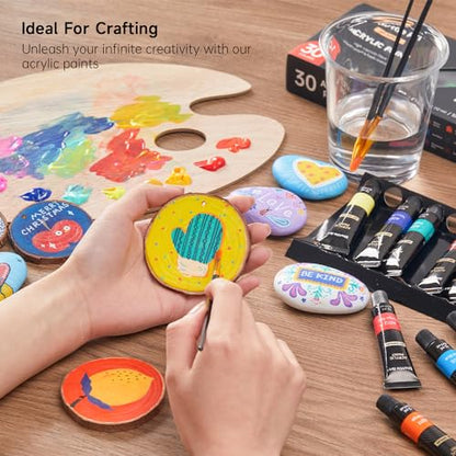 Shuttle Art Acrylic Paint Set, 30 x12ml Tubes Artist Quality Non Toxic Rich Pigments Colors Great for Kids Adults Professional Painting on Rocks Canvas Wood Clay Fabric Ceramic Crafts - color: 30 Colors