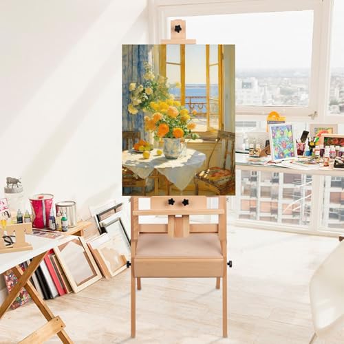 H Frame Easel Stand, Adjustable Beech Wood Studio Artist Painting Easel, Easel, Painting Canvas Holder, Tilts Flat Artist Easel Wooden Color