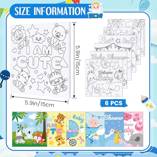 Honoson 6 Pcs 6 Inch Pre Drawn Outline Canvas Paint Kit with Pictures for Adults Paint Party Stretched Canvas Art Boards Set for Adult Beginner(Baby Shower) - style: Baby Shower
