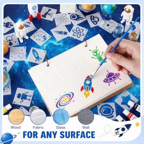 Fainne 100 Pcs Small Stencils for Crafts, 1.5 Inch Reusable Painting Stencils Painting Crafts Templates for Wood, Wall, Home Decor, Canvas, Fabric (Space) - style: Space