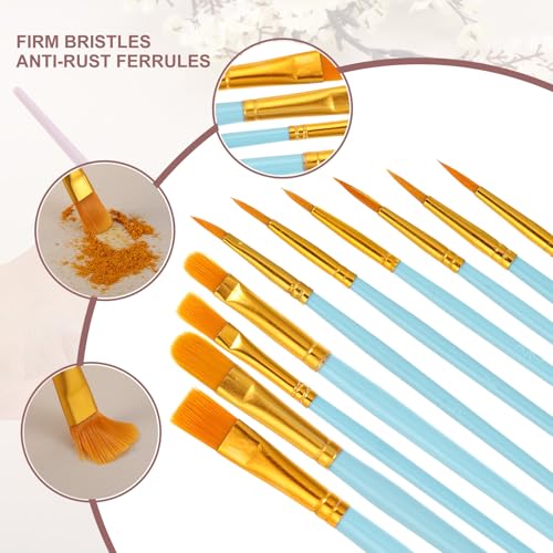 PATIKIL Paint Brushes Set, 100Pcs Acrylic Paint Brush Nylon Hair for Watercolor Oil Painting Miniature Detailing Rock Painting, Blue - color: Blue