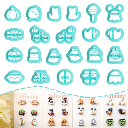 Tainsky Halloween Studs Polymer Clay Cutters, 22 Shapes Halloween Studs Clay Earrings Cutters for Clay Jewelry (C) - color: Studs-C