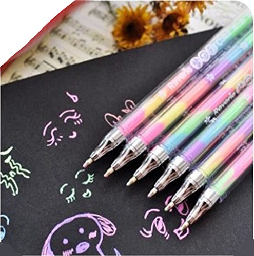 12 Assorted Glitter Pen Set Rainbow Colored Gel ink Pen 0.8mm Rollerball Point Pen for DIY Photo Album, Black Paper,Gift Card,Writing, Drawing,Coloring,Marking, 6 in 1 Ombre Ink, Smooth and Anti Skip