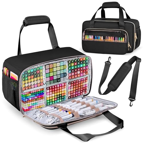Marker Organizer Case Holding up to 216 Markers, Marker Storage Carrying Bag, Large Marker Holder with Shoulder Strap, Black - color: Black