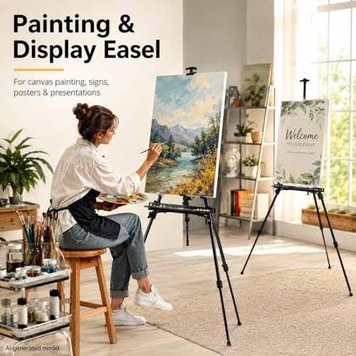 RRFTOK Art Easel Stand for Painting and Sign - Aluminum Metal Artist Tripod Adjustable Easels for Display Height from 21 to 61Inches - Canvas Stand with Paintbrush Tray for Artists Adult Holder - style: 61B 1-Pack
