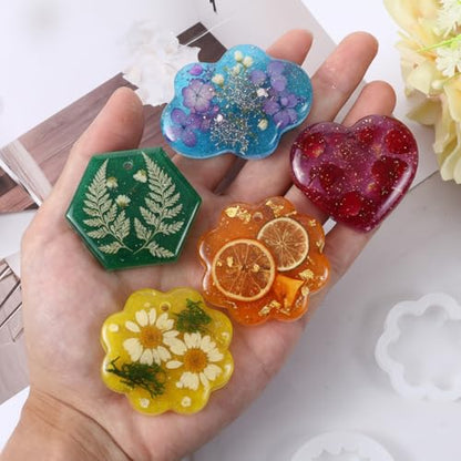 16PCS Resin Keychain Molds, Resin Jewelry Molds Christmas Variety Geometric Pendant Silicone Earring Mold with Hanging Hole, Necklace Keychain Mold for Pendant Jewelry Making Home Decor