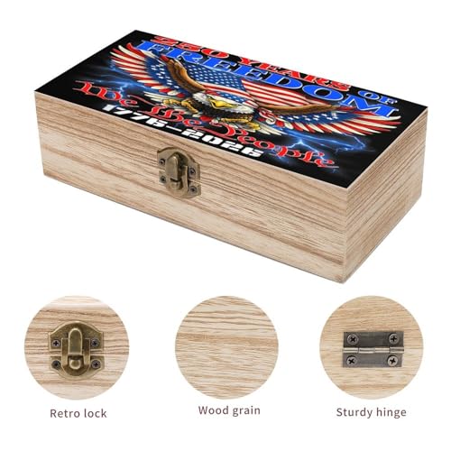 250 Years Of Freedom 1776 2026 American Eagle Flag Jewelry Box Wooden Rustic Multi-Purpose Organizer with Front Clasp for Jewelry, Crafts, Accessories & Small Items - color: style