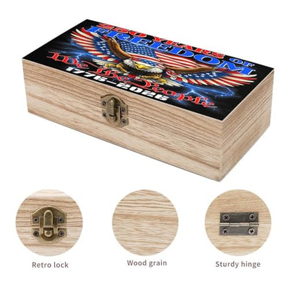 250 Years Of Freedom 1776 2026 American Eagle Flag Jewelry Box Wooden Rustic Multi-Purpose Organizer with Front Clasp for Jewelry, Crafts, Accessories & Small Items - color: style