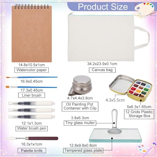 NBEADS 13 Pcs Watercolor Paint Making Tools, with Sketch Notebook Watercolor Paint Muller Glass Muller Slab Painting Brushes Palette Tin Cases for DIY Painting