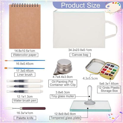 NBEADS 13 Pcs Watercolor Paint Making Tools, with Sketch Notebook Watercolor Paint Muller Glass Muller Slab Painting Brushes Palette Tin Cases for DIY Painting