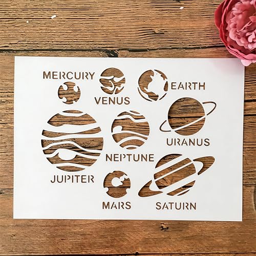 TIAMECH A4 Reusable Solar System Stencil for Painting | Planets Earth Mars Saturn Mercury Layering Template, DIY Wall Art, Wood Furniture, Scrapbook & Crafts (8.3x11.7inch) - style: Solar System