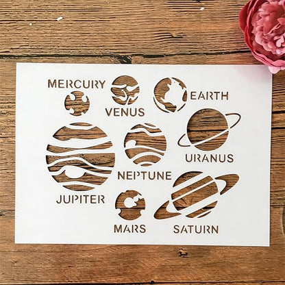 TIAMECH A4 Reusable Solar System Stencil for Painting | Planets Earth Mars Saturn Mercury Layering Template, DIY Wall Art, Wood Furniture, Scrapbook & Crafts (8.3x11.7inch) - style: Solar System