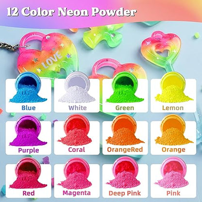 Bundle Set of UV Resin Kit with UV Light and Neon Pigment Powder