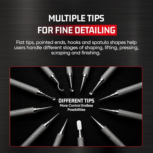 Rahish Tools Stainless Steel Wax Carver Tool Set, Double Ended Complete Carving Kit with Textured Grip for DIY, Clay, Dental Wax, Jewelry, Sculpting, Modeling, Pottery & Fine Detailing Works - 12 pcs