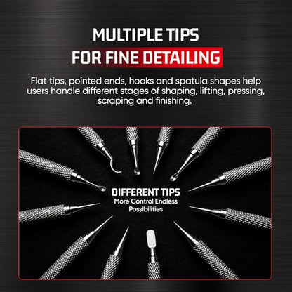 Rahish Tools Stainless Steel Wax Carver Tool Set, Double Ended Complete Carving Kit with Textured Grip for DIY, Clay, Dental Wax, Jewelry, Sculpting, Modeling, Pottery & Fine Detailing Works - 12 pcs