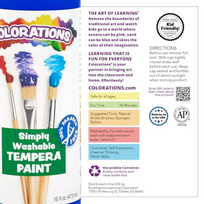 Colorations WSTWH Washable Tempera Paint, 16 fl oz, White, Non Toxic, Vibrant, Bold, Kids Paint, Craft, Hobby, Fun, Art Supplies - color: White