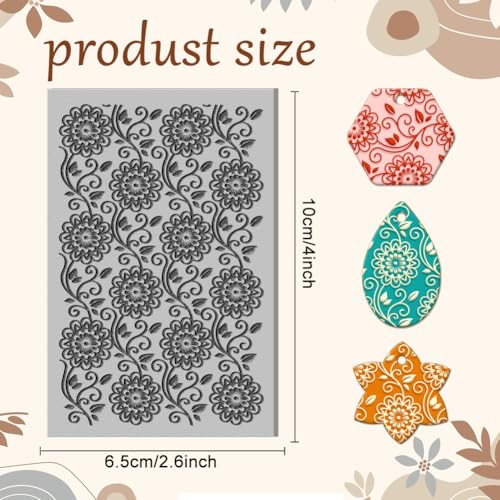 CHGCRAFT Flowers Leaves Vines Retro Clay Texture Mat Polymer Clay Molds DIY Clay Texture Tools for Clay Pottery Earring Jewelry Making Stamp Engraving Machines, Flower, 3.9x2.6x0.1inch - style: Flowers