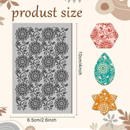 CHGCRAFT Flowers Leaves Vines Retro Clay Texture Mat Polymer Clay Molds DIY Clay Texture Tools for Clay Pottery Earring Jewelry Making Stamp Engraving Machines, Flower, 3.9x2.6x0.1inch - style: Flowers