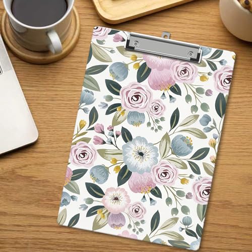 Purple Floral Clipboard, Cute Wooden Decorative Clipboards with Low Profile Clip for Classroom Office, Spring ClipBoards for Teachers Nurses Students - D06 - color: Purple Floral