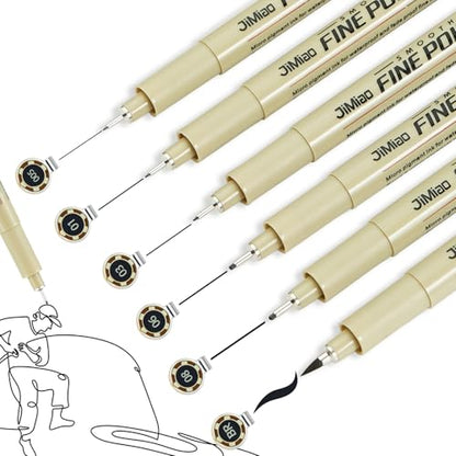Qionew Micro Fineliner Pens, 6 Pack, Black Fineliners, Multiliner Pen Fine Line Waterproof Ink Set, Study Supplies, artist illustrations, sketches, Bible diaries, Black Art Pens - size: 6Size