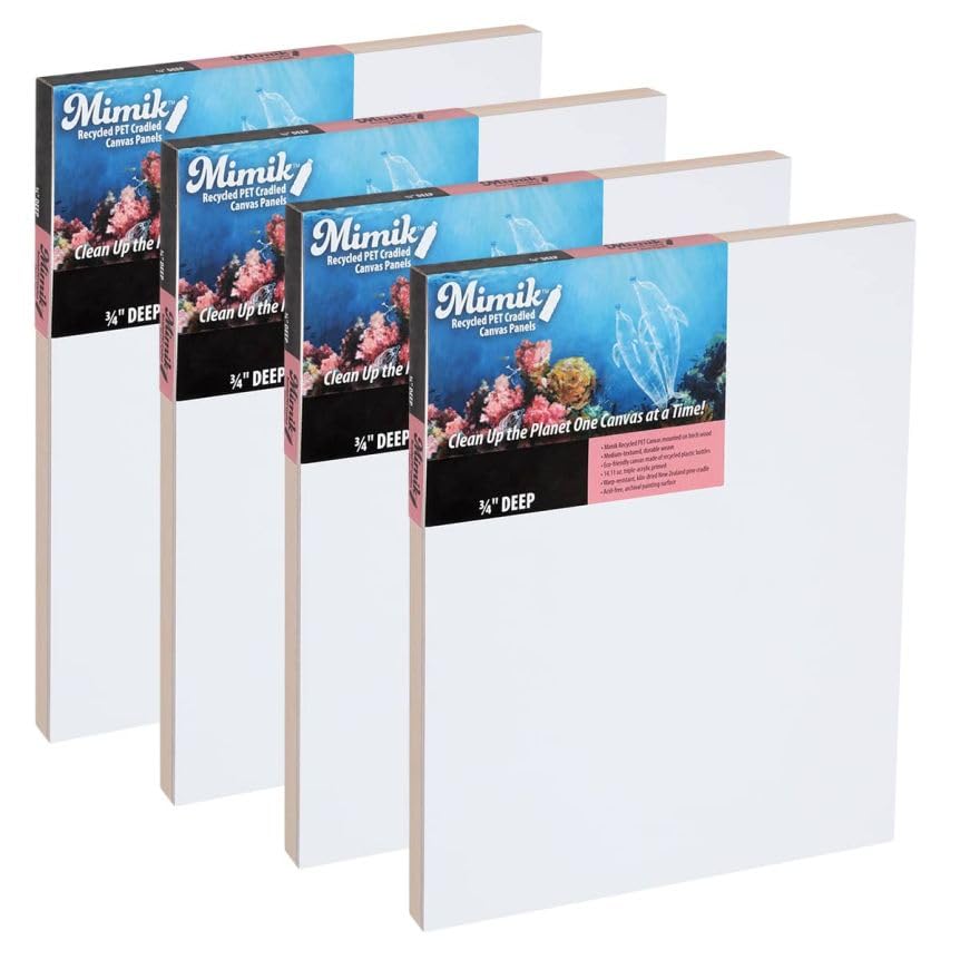Creative Mark Mimik Recycled PET Cradled Canvas Panel 3/4" Depth - 12x16 Pack of 4 - Medium-Textured Painting Board for Eco-Conscious Artists, 14.11 oz Triple-Acrylic-Primed Weight Mounted Canvas - size: 12x16" Pack of 4
