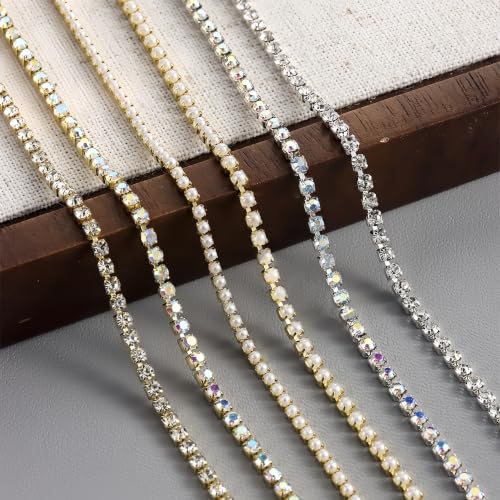 2 Boxes Strips Metal Chain Nail Art Charms Punk Luxury Pearl Gems Nail Rhinestones Chains Nail Charms for Acrylic Nails Bling Shiny Gold Silver Diamond Nail Jewelry for Women Nail Supplies DIY Crafts - color: bronze