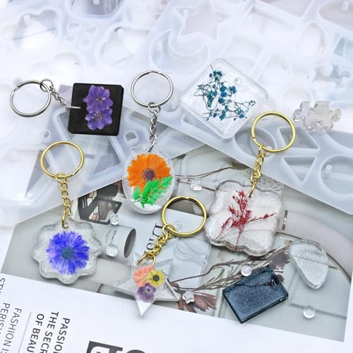 FineGood 2 Pcs Resin Molds Silicone with Keychain, Resin Keychain Molds Epoxy Resin Molds, Resin Jewelry Molds for Necklace Pendant Jewelry Making