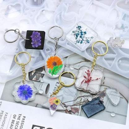 FineGood 2 Pcs Resin Molds Silicone with Keychain, Resin Keychain Molds Epoxy Resin Molds, Resin Jewelry Molds for Necklace Pendant Jewelry Making