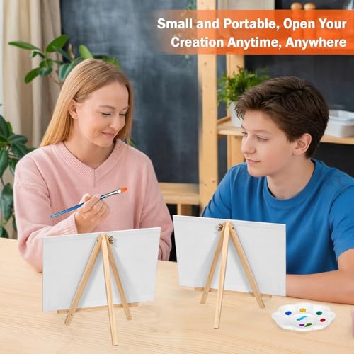 8 Pack 8x10in Canvas Painting Kit, Canvases Board & Easel & Acrylic Paint Set for Adults, Drawing Boards with Palette & Brushes for Party
