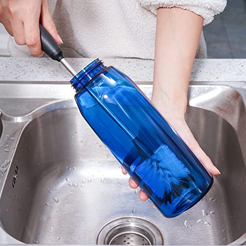 Water Bottle Cleaning Brush with 2 Replaceable Heads, Compatible with Sport Bottles, Tumblers, Mugs, Wine Decanters, Glassware, 13 in, White - color: White, size: 13 Inch ( Pack of 1)