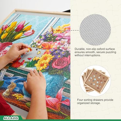 ALL4JIG 2000 Pieces 2-in-1 Tilting & Rotating Puzzle Board,40.16" x 28.5"Adjustable Angle Puzzle Board with 4 Drawers & Clear Protective Cover, Birthday Gift for mom,with a Tabletop Easel-Style Tilt - color: Iron, size: Large-2000pcs