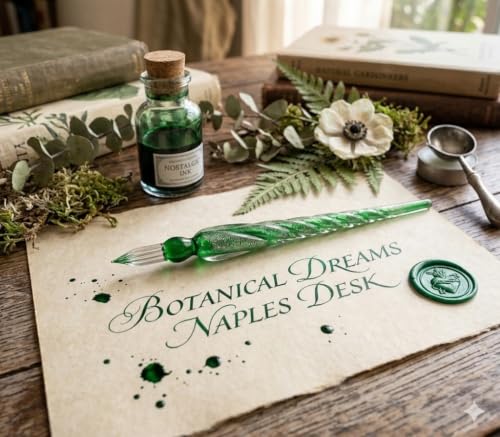 Nostalgic Impressions Murano Glass Calligraphy Dip Pen & Ink Set Shimmering Colors (Green) - color: Green