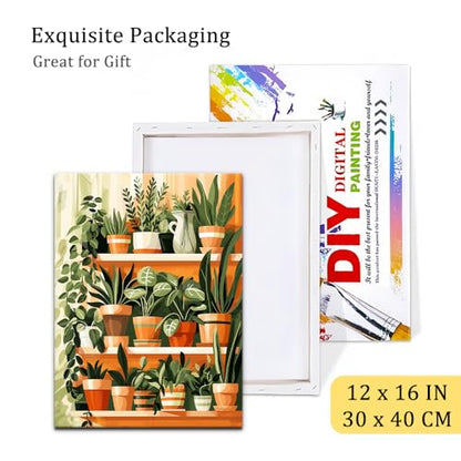 Natuyalo Framed Paint by Numbers Kit for Adults - Potted Plants DIY Adult Paint by Number Kits Green Plants Acrylic Canvas Painting for Adults Beginners Art Crafts with Frame, 12x16 Inch - color: Color-05