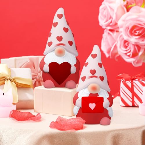 Poen 2 Pack Valentine's Day Ready to Paint Your Own Gnome Statues, Valentines Crafts for Adults 4 Inches Mini Blank Heart Ceramics to Paint Unpainted Gnome Figurines DIY for Sweet Valentine's Day Gift - style: Heart Style